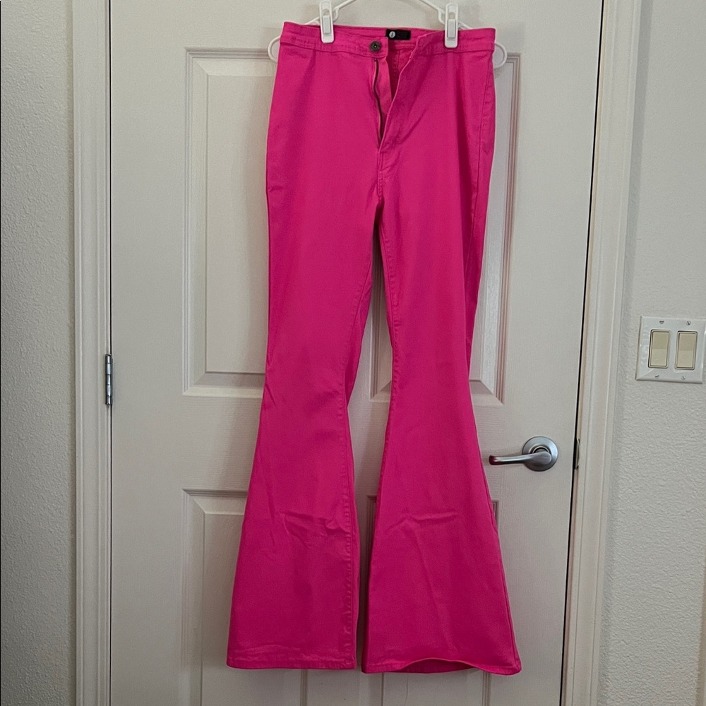 High-Rise Hot Pink Flare Pants